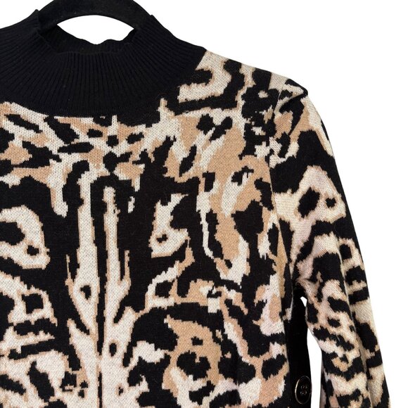 Chicos Animal Print Mock Neck Cashmere Blend Tunic Sweater With Side Buttons Siz - Picture 6 of 14